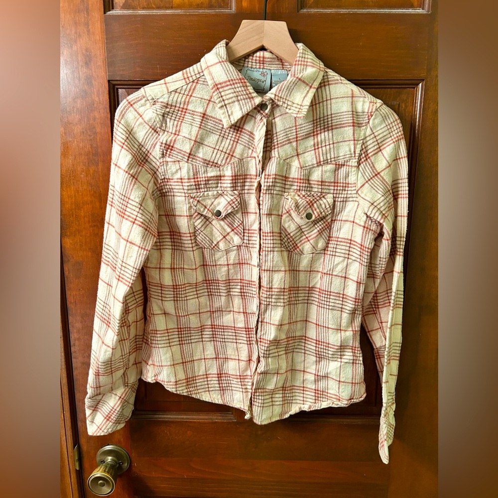 Periscope Plaid Cotton snap front casual Shirt. Size L Jrs